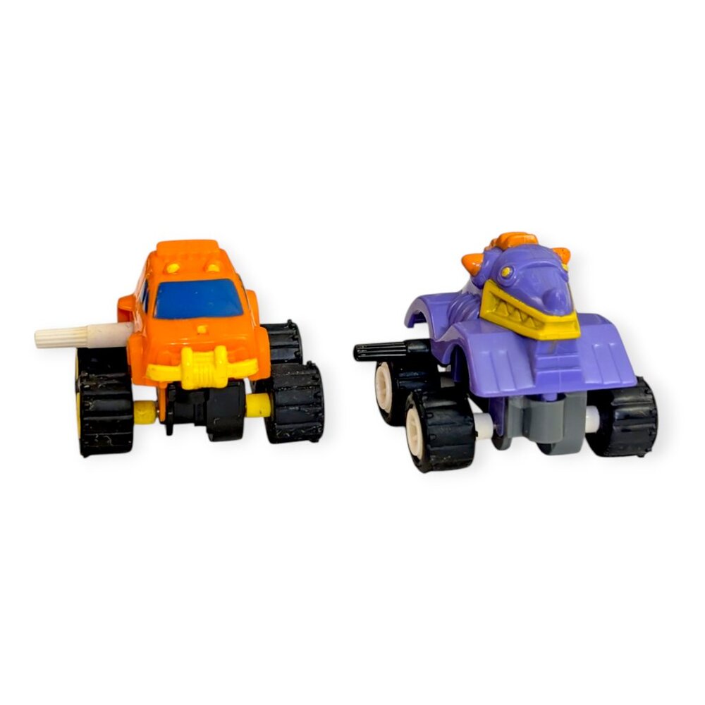 Vintage 90s Action Figure Toy Wind-Up Car: Mighty Mini 4 x 4 and Dino Crawler